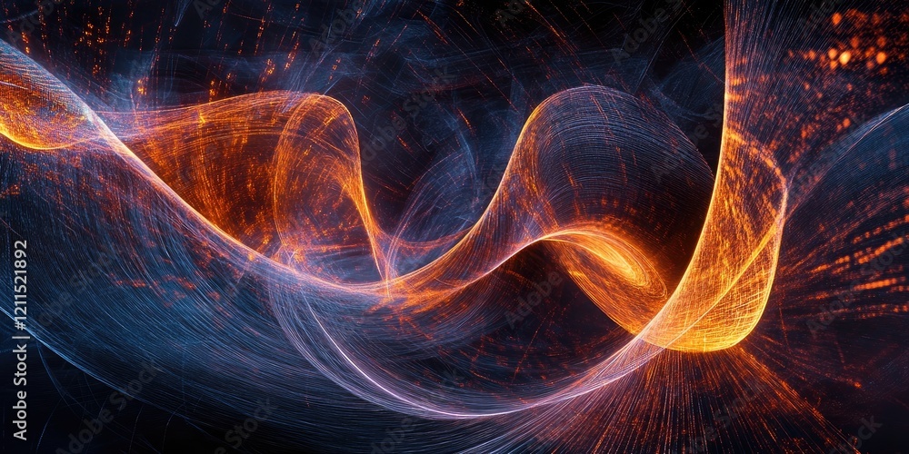 Poster dynamic abstract background showcasing vibrant orange and blue light trails swirling in elegant curv