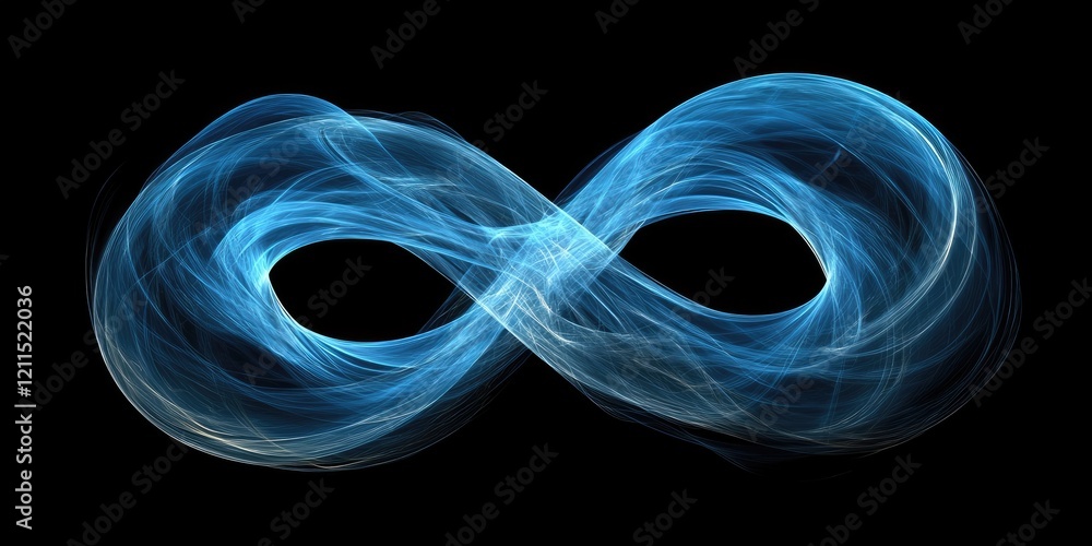 Poster abstract blue and ecru smoke forms an infinity loop on a black background with swirling circular sha