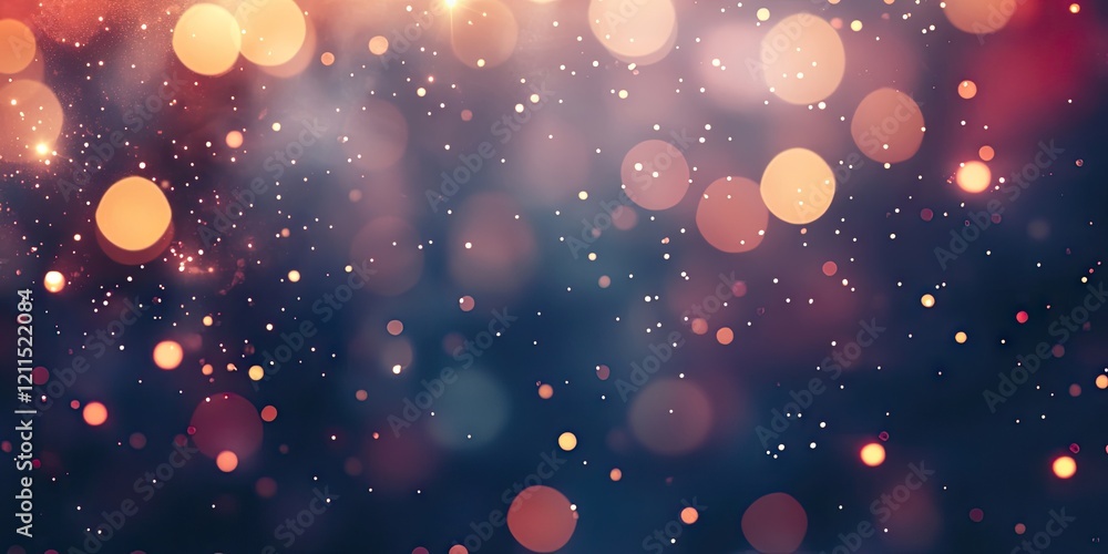 Poster festive background with warm orange and soft white bokeh lights on a deep blue backdrop, creating a 
