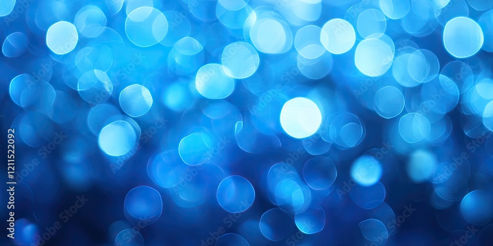 Poster blurred blue bokeh background with varying shades of blue circles softly illuminated creating a calm