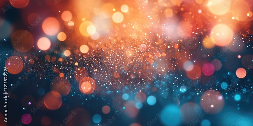 Poster vibrant abstract bokeh backdrop with warm orange and cool blue circular light spots scattered across
