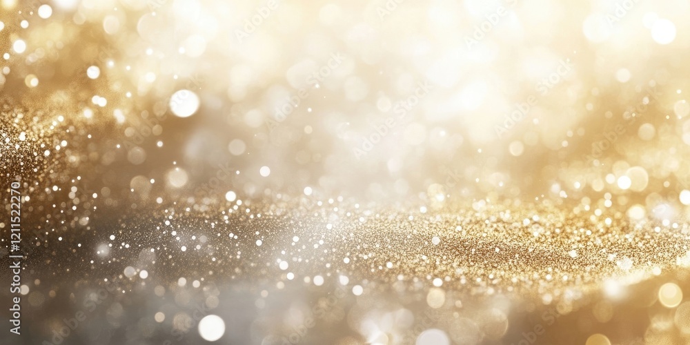 Poster beige shimmering abstract backdrop with soft focus and glittering light creating a long horizontal l