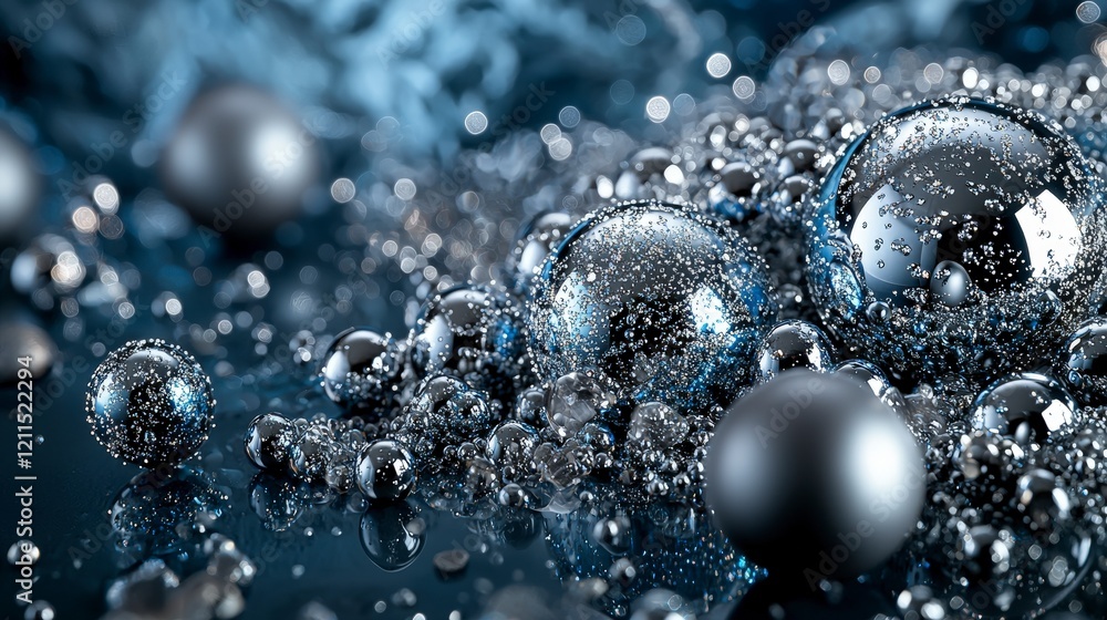 Poster silver droplets scatter like bursts of insight underwater realm macro photography abstract close-up 