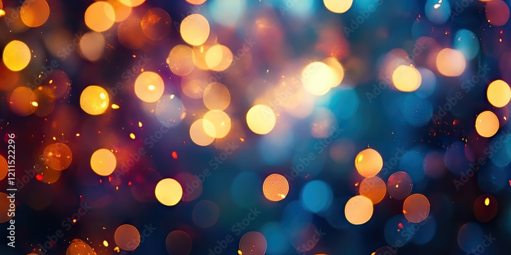 Poster colorful abstract bokeh background with warm golden and cool blue circles prominently placed in an o