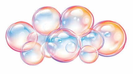 Colorful soap bubbles cluster, isolated on white background, perfect for cleaning product advertising
