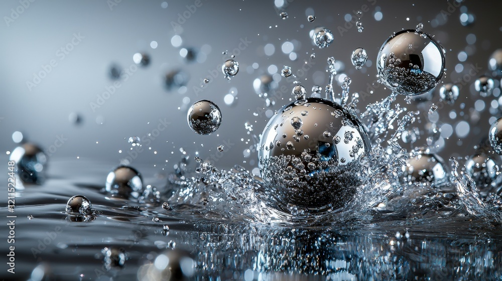 Fototapete silver drops splashing across canvas sparkling wonder abstract art studio environment close-up viewp