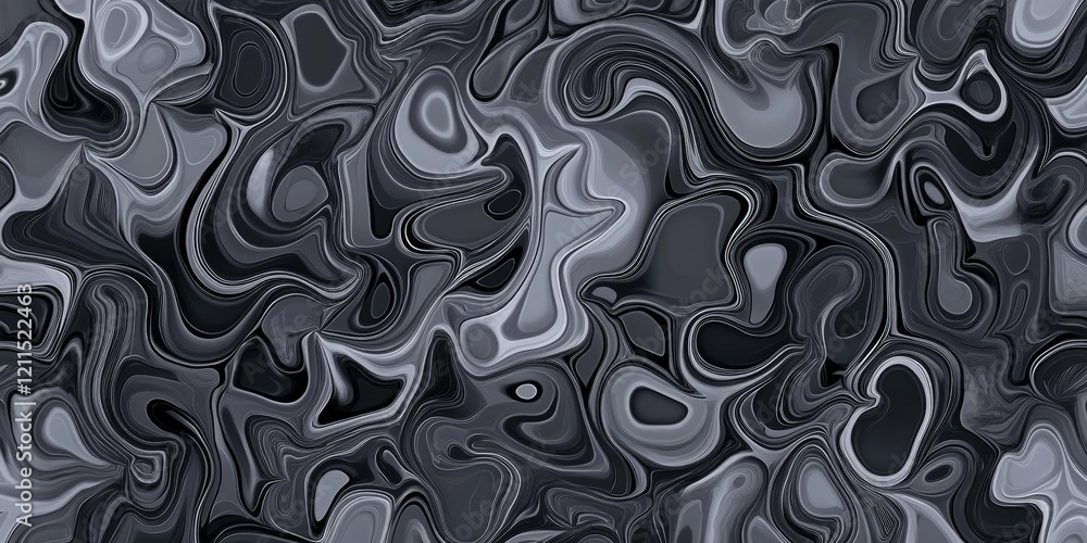 Poster abstract flowing pattern in monochromatic shades of gray with swirling shapes and varying textures c