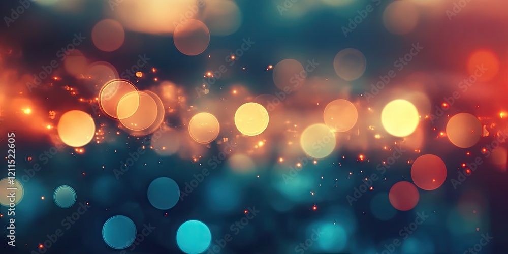 Poster blurry abstract background with orange and blue circular bokeh lights softly illuminated in a gradie