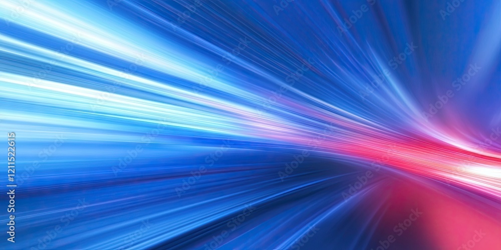 Poster vibrant blue and red horizontal motion blur background with smooth flowing lines creating a dynamic,