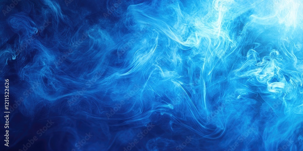 Poster captivating blue smoke swirls in various shades against a dark background creating depth and intrigu