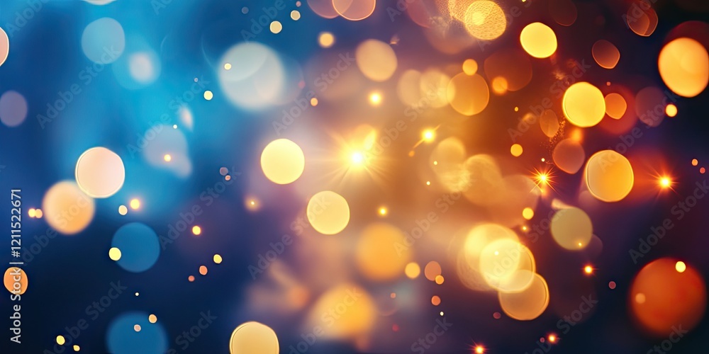 Poster vibrant circular bokeh background with blue and orange hues featuring soft glowing orbs creating an 