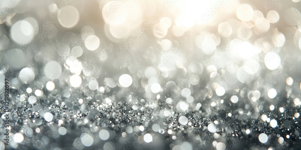 Poster shimmering silver and soft white bokeh lights create a festive background with a gentle gradient for