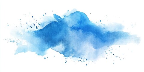 Obraz premium Blue watercolor splash featuring various shades of blue on a clean white background, blending soft and vibrant hues with scattered droplets.