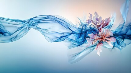 Soft calming blue gradients with floral elements abstract art digital artwork serenity aesthetic close-up