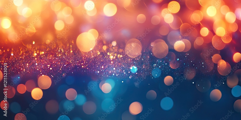 Poster abstract bokeh backdrop featuring vibrant orange and blue sparkling lights in a blurred horizontal p