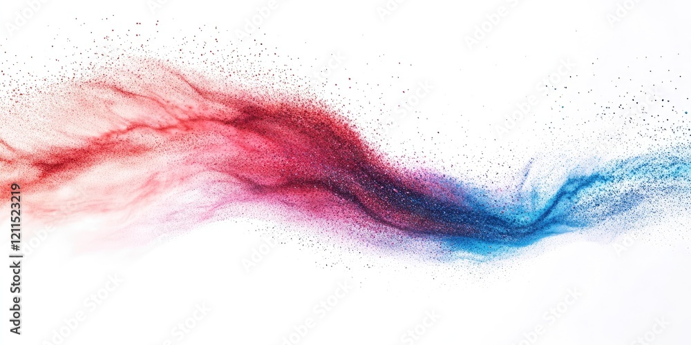 Poster vibrant abstract splash of red and blue color powder with glitter on a white background creating a d