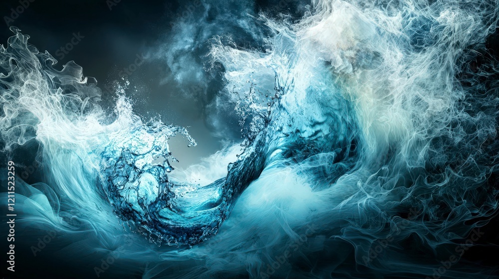 Aufkleber swirling blue waves break through mental fog ocean abstract art dynamic environment close-up serenit