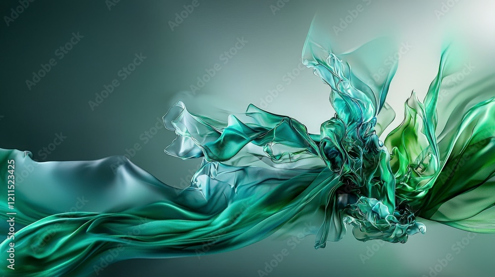 Aufkleber Emerald green flowing abstract art digital creation organic texture elegant environment soft viewpoint serenity concept