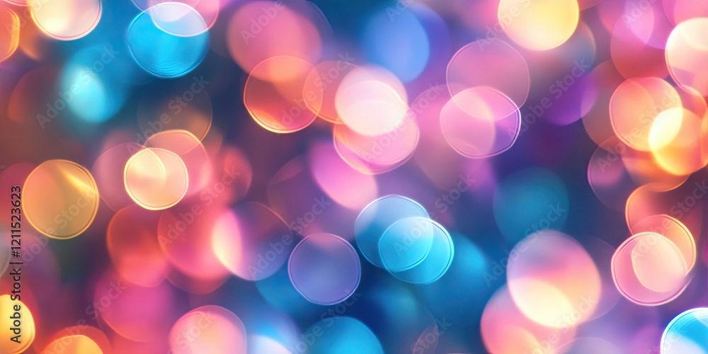 Poster colorful bokeh lights in pink blue and orange softly blurred throughout the background creating an a