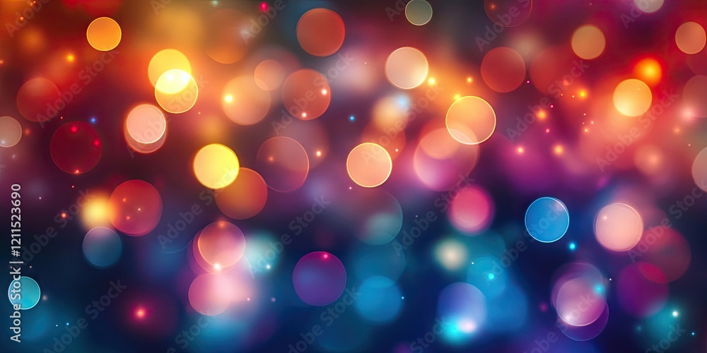 Poster Vibrant abstract bokeh background with circular shapes in warm oranges and cool blues creating a dreamy atmosphere filled with soft colorful light effects