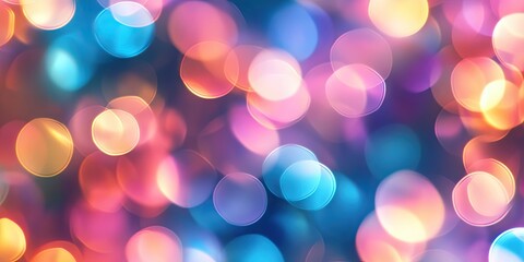 Fototapeta premium Colorful bokeh lights in pink blue and orange softly blurred throughout the background creating an abstract texture of light effects