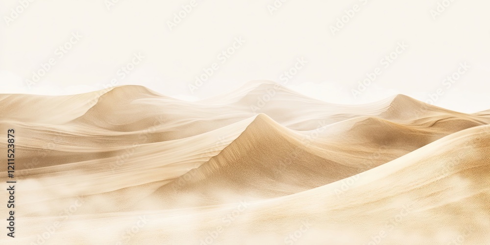 Poster expansive golden sand dunes under soft light with smooth undulating shapes creating a serene and abs