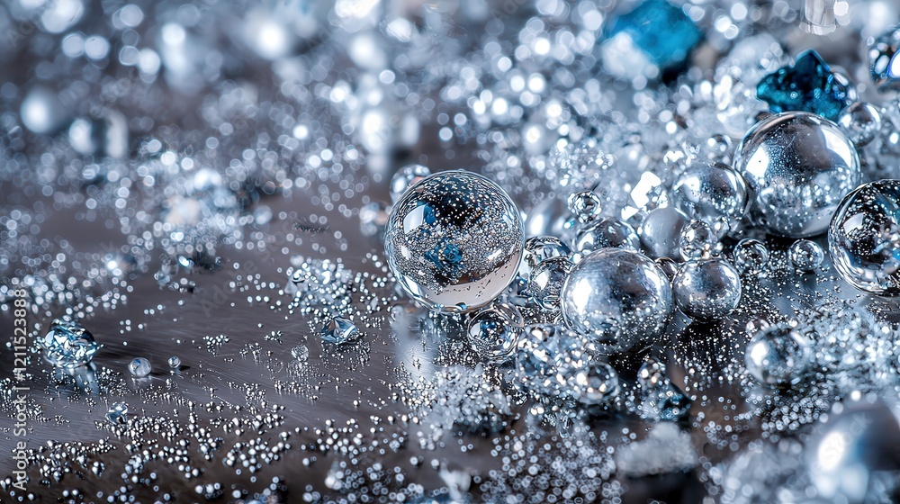Fototapete artistic display of silver droplets on canvas studio macro photography abstract environment close-up