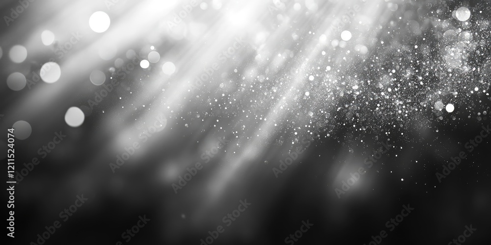 Poster black and white abstract background with soft lighting effects and blurred bokeh circles radiating f