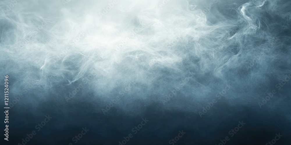 Poster foggy blue and gray abstract texture with swirling smoke effect positioned across the center, ideal 