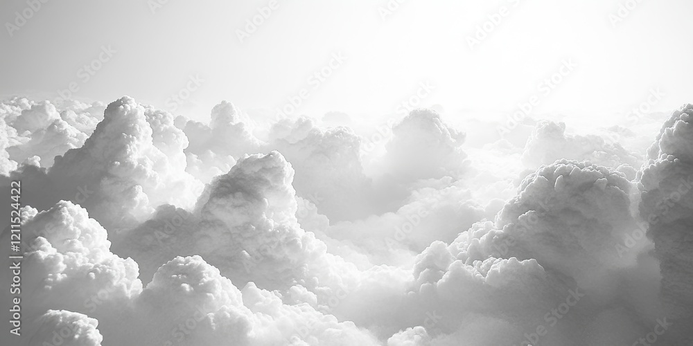Poster Serene white clouds billowing in a soft, hazy atmosphere with subtle shading creating a tranquil backdrop for peaceful imagery
