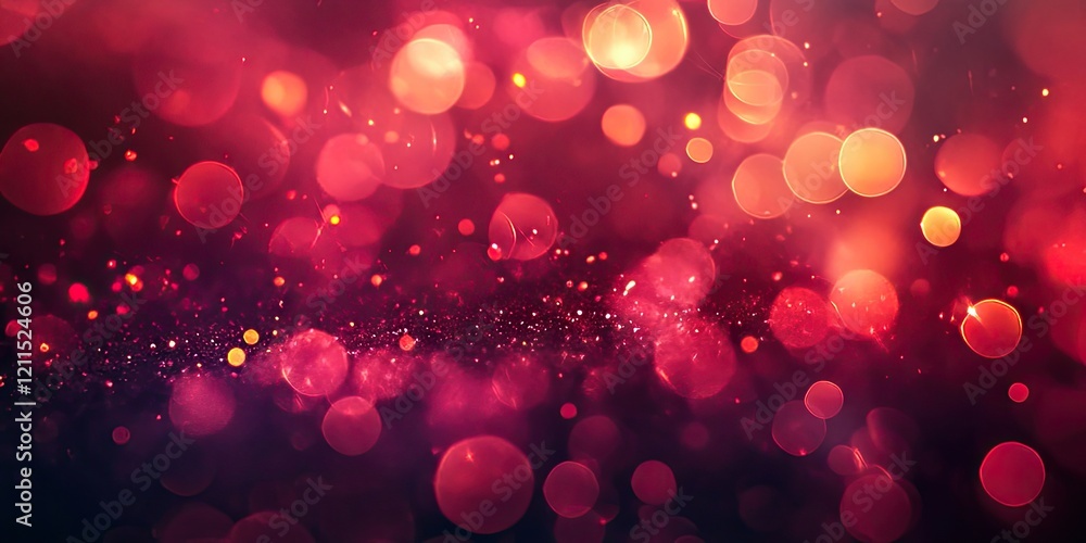 Poster Abstract background with vibrant red and orange bokeh circles scattered throughout, creating a dreamy and soft-focused atmosphere with deep shadows.