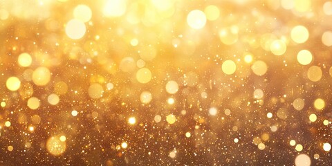 Golden abstract background with defocused golden bokeh circles and shimmering stars, warm hues dominating the upper and lower parts of the image.