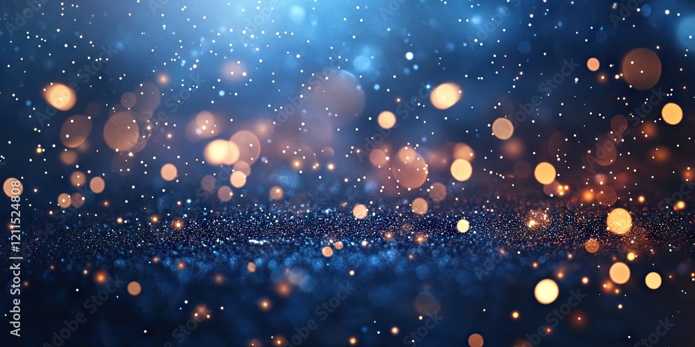 Poster elegant abstract background with blue and gold bokeh lights and sparkling textures creating a festiv