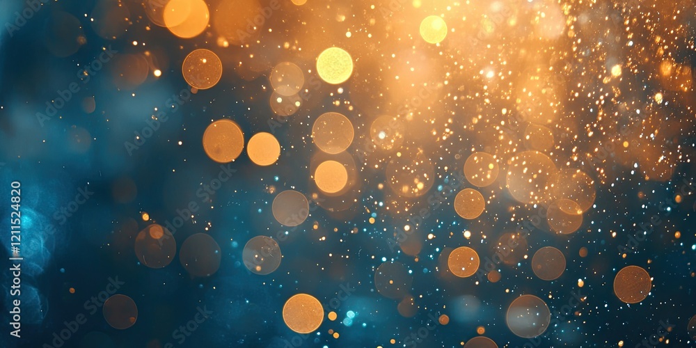 Poster luminous bokeh background in warm gold and cool blue tones with scattered light circles creating an 