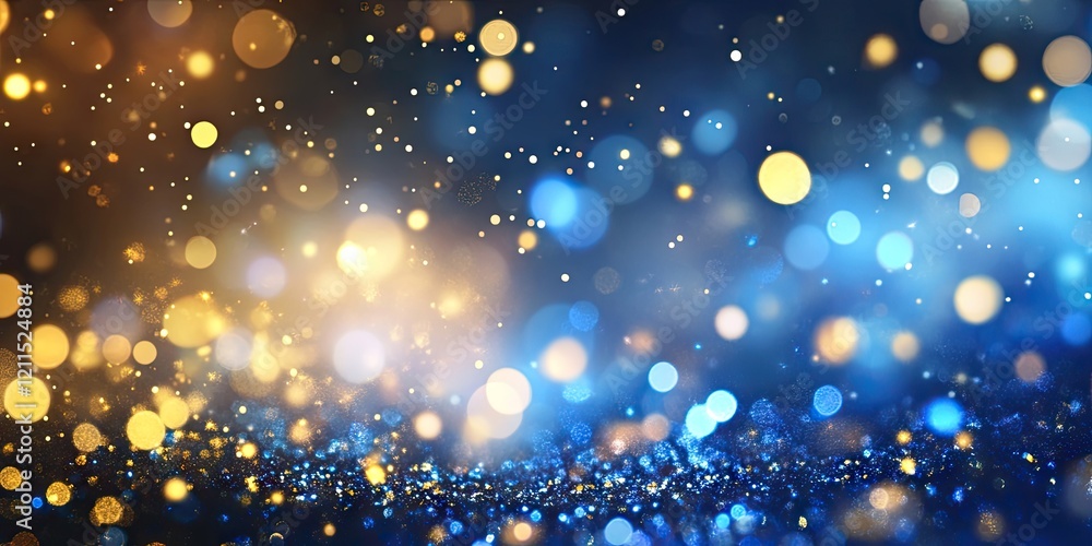 Poster abstract background featuring shimmering gold and blue bokeh lights with a blurred effect creating a