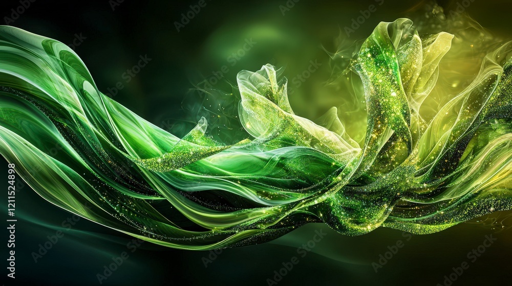 Aufkleber Emerald green waves in motion abstract art digital canvas vibrant environment artistic perspective fluid concept