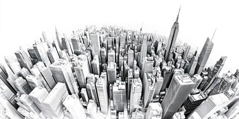 Aerial View of a Dense Urban Skyline with Skyscrapers