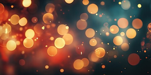 Obraz premium Warm bokeh backdrop with vibrant orange and yellow circles set against a deep blue and black background, creating a dreamy festive atmosphere.