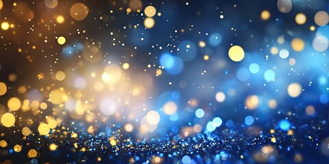 Obraz premium Abstract background featuring shimmering gold and blue bokeh lights with a blurred effect creating a mesmerizing sparkling atmosphere.