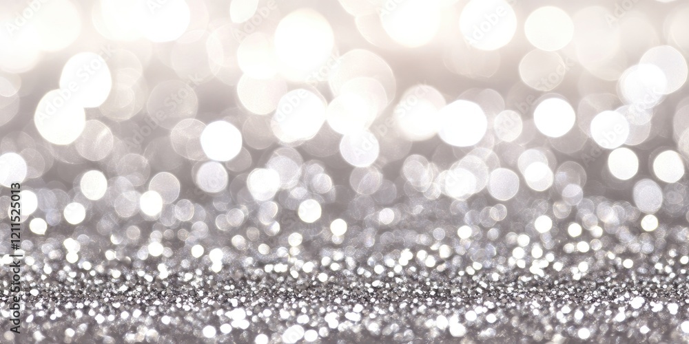 Poster bright silver bokeh background with soft blurred sparkles cascading in the foreground creating a rad