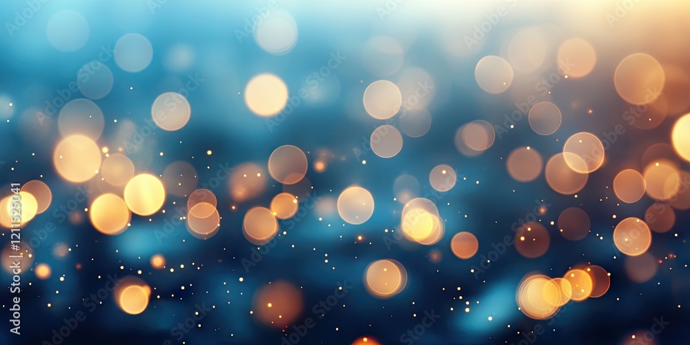 Poster soft blurred bokeh lights in warm gold and cool blue tones create a dreamy background with circular 