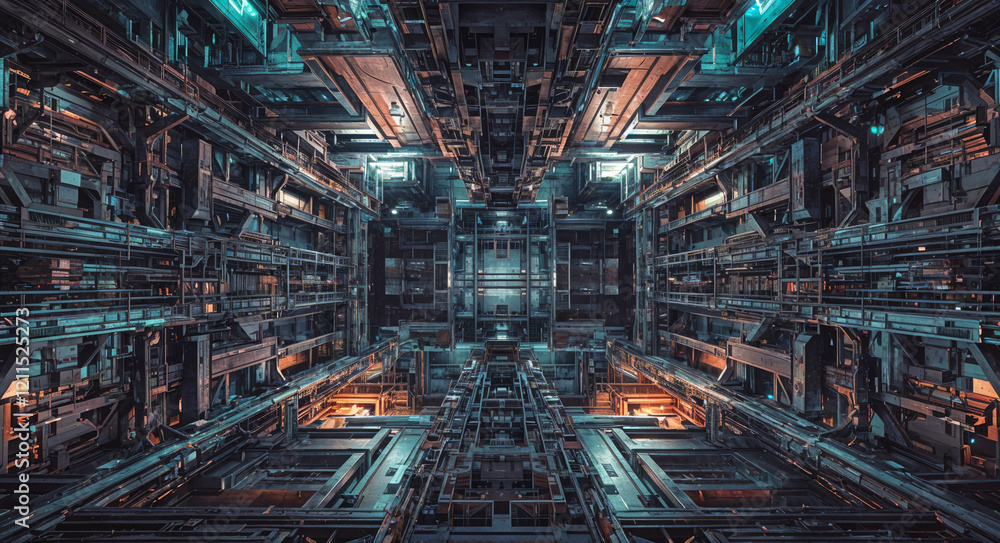 Poster technological abstract background of lines and mechanisms structures . generative ai