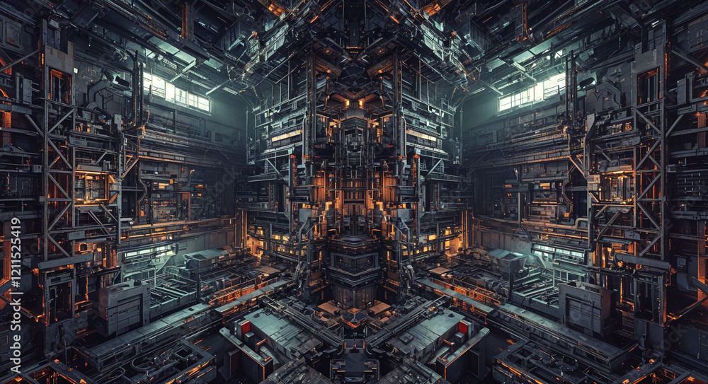 Poster technological abstract background of lines and mechanisms structures . generative ai
