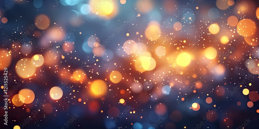 Poster abstract bokeh backdrop featuring blue and orange sparkling lights with soft focus and shimmering ef