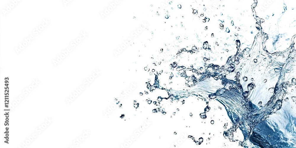 Aufkleber dynamic water splash isolated on a white background with vibrant blue hues on the right side creatin