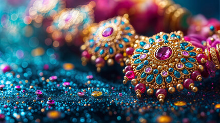 close-up of a luxurious bracelet fragment designed for Raksha Bandhan celebrations, featuring intricate details, highlighting indian traditional artistry and elegance 
