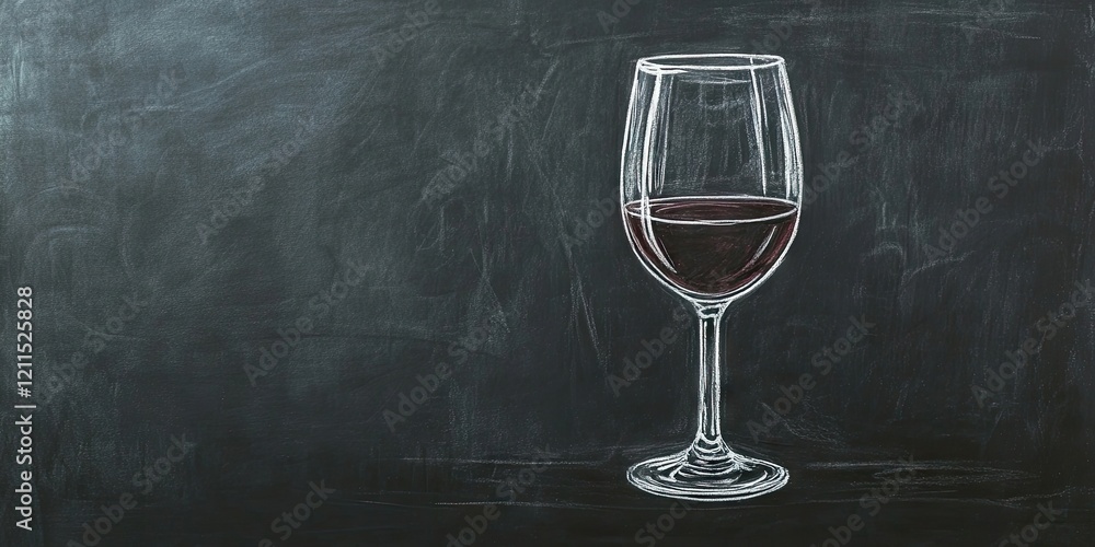 Poster chalk drawing of a red wine glass on a textured blackboard with space for text in the bottom section