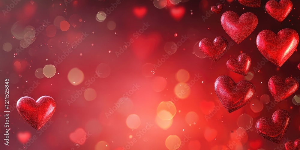 Aufkleber vibrant red gradient background adorned with shimmering hearts and soft bokeh lights creating a roma