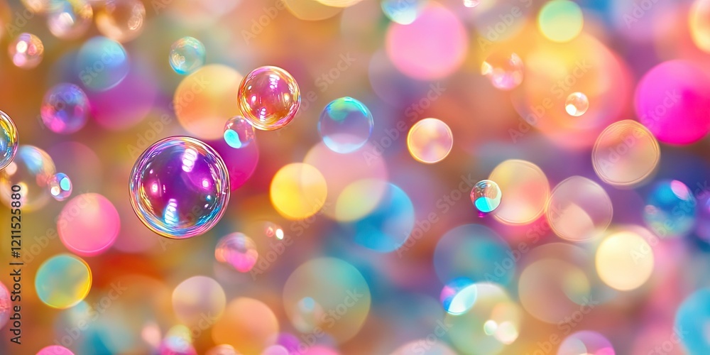 Poster vibrant multicolored bubble bokeh creates a soft focused backdrop featuring large bubbles in the for