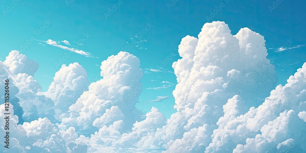 Aufkleber scattered fluffy white clouds against a bright blue sky with soft gradient hues creating a serene an